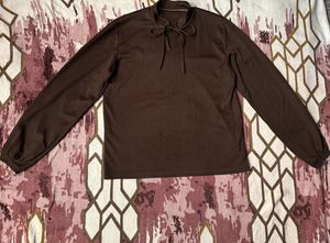 Brown Tie Neck Long Sleeve Top