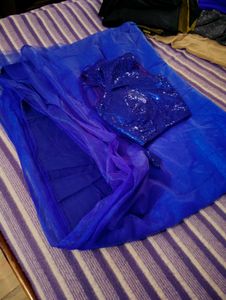 Stunning Royal Blue Sequined Saree Blouse