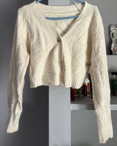 Cream Cable Knit Cropped Cardigan