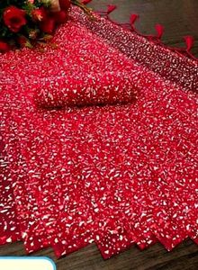 Sparkling Red Net Silk  Saree