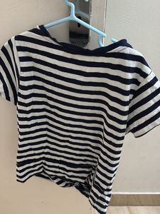 Striped Knot-Front T-Shirt