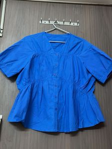 new Vibrant Blue Button-Up Peplum Top