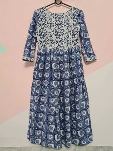 Blue Block Print Anarkali Kurta