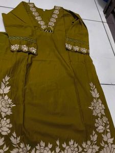 Olive Green Embroidered Kurta Set