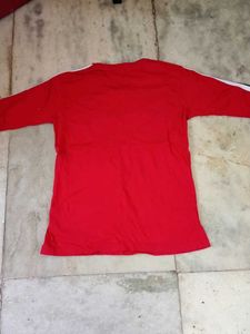 Red T-Shirt with Stripe Sleeves