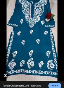 Teal Chikankari Rayon Kurta