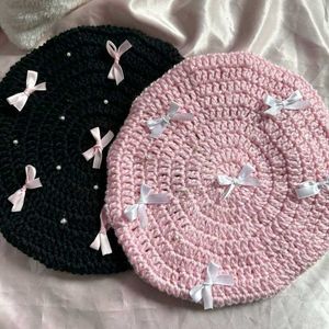 Handmade Crochet Beret with Bows