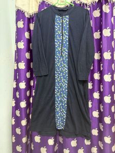 Navy Blue Kurta with Floral Panel