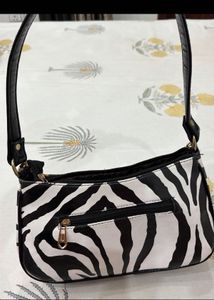 Zebra Print Shoulder Bag with Gold Chain