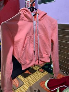 Peach Cropped Zip-Up Hoodie