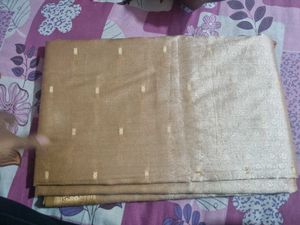 Elegant Golden-Beige Silk Blend Saree with Zari Bo