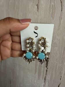 Beautiful Blue Stone &amp; Pearl Earrings