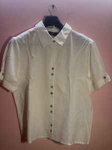 Cream Short Sleeve Button Down Shirt