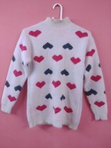White Heart Pattern Sweater