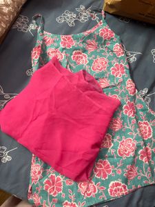 Blue &amp; Pink Floral Printed Sharara Set with Dupatt