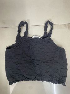 H&amp;M Dark Grey Textured Crop Top