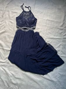 Navy Blue Lace & Embellished Dress