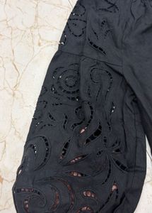 Elegant Black Cutwork Midi Dress
