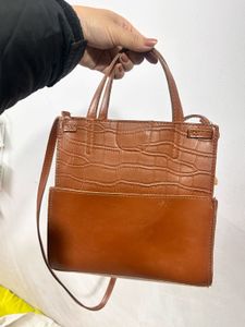 Brown Croc-Embossed Crossbody Bag