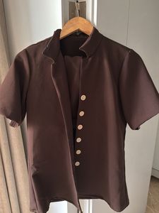 Chocolate brown button down shirt with shorts