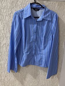 Blue Striped Button-Up Shirt