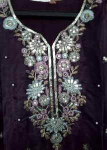 Embroidered purple Kurta with plazo and dupatta