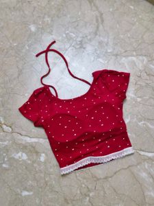 Red Cropped Top with Lace Trim