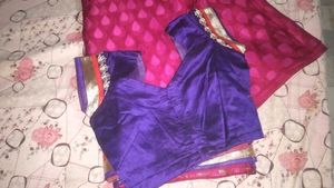 Beautiful Pink Saree with Blue Blouse