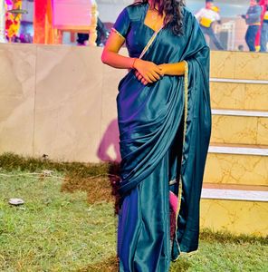 Elegant Teal ready to wear Silk Saree