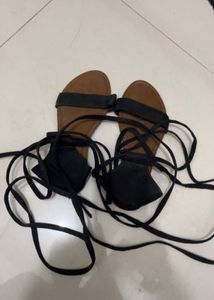 Black Lace-Up Gladiator Sandals