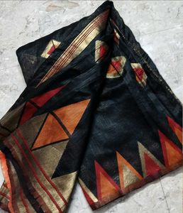 Black Saree with Geometric Print