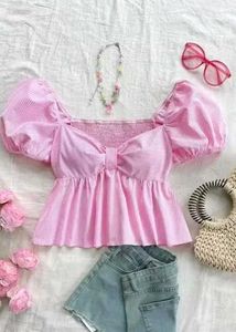 Pink Striped Puff Sleeve Top