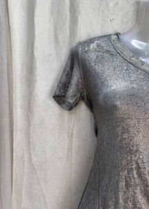 Sparkly Silver Tie-Up Tunic Top