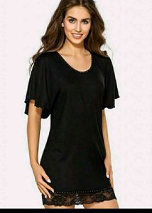 Black Lace Trim Tunic Top
