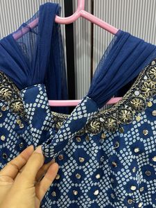 Elegant Blue bandhni Printed Ethnic Gown