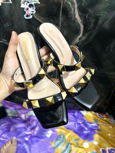 Black Studded Block Heels