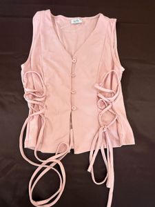 Pink Lace-Up Corset Vest Top