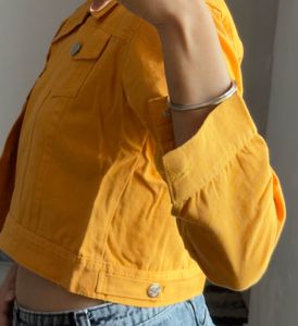 Yellow Cropped Denim Jacket