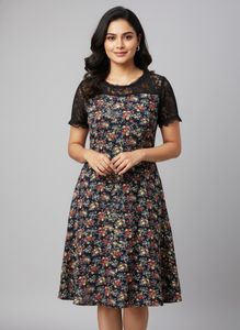 Chinese Inspired Floral Lace Sleeve Dress