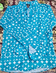 Printed Men's Cyan Kurta Shirt