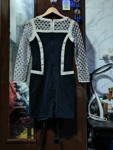 Chic Sequin Sleeve Black &amp; White Dress