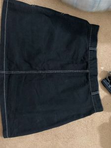 Black Denim Mini Skirt with White Stitching