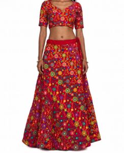 Vibrant Embroidered Red Ethnic Skirt