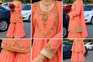 Exquisite Peach Embellished Sharara Set