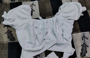 White Puff Sleeve Crop Top