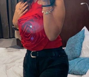 Statement red halter neck top