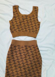 Brown Patterned Winter knit co-ord Set