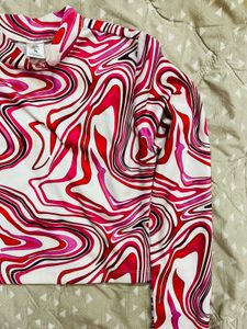 Vibrant Swirl Print Mock Neck Top