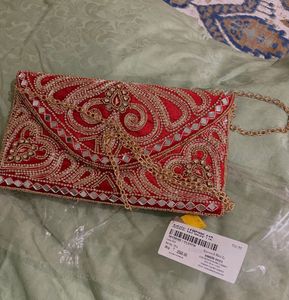 Red Embellished Clutch Bag