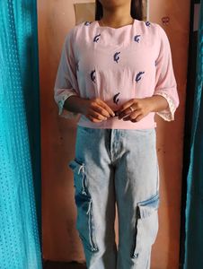 🥀✨Pink Embroidered Top with Lace Detail✨🥀